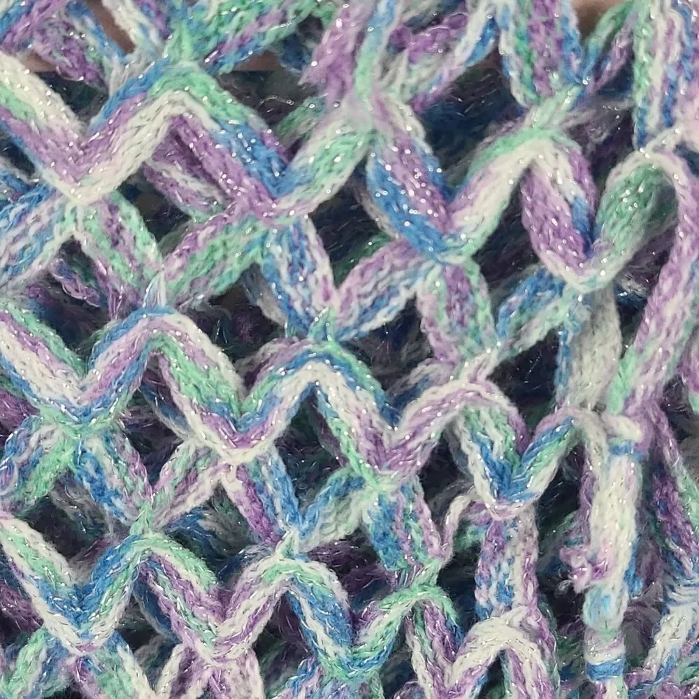 Justice Sparkly Braided Infinity Scarf Crochet Open Loose Knit Tassel Purple